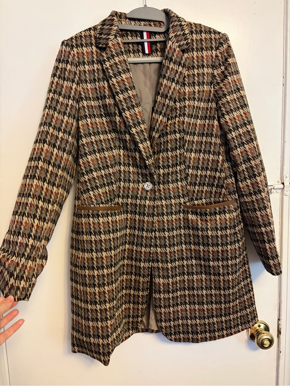 Tommy Hilfiger Houndstooth Single-Button Women’s Blazer- Brown/Tan